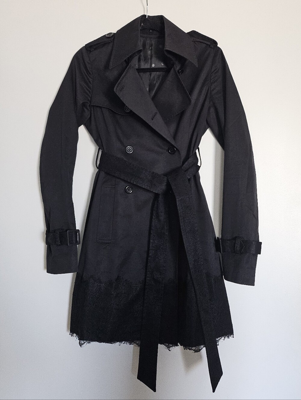Rienda Agejo Gyaru Black Lace Trim Double Breasted Trench Coat
